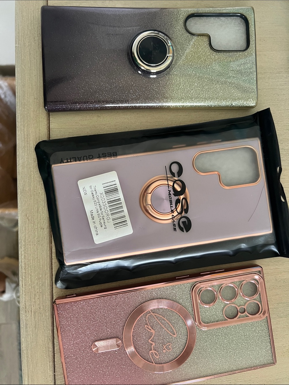3 Universal Rose Gold Glitter Phone Case with Ring Holder